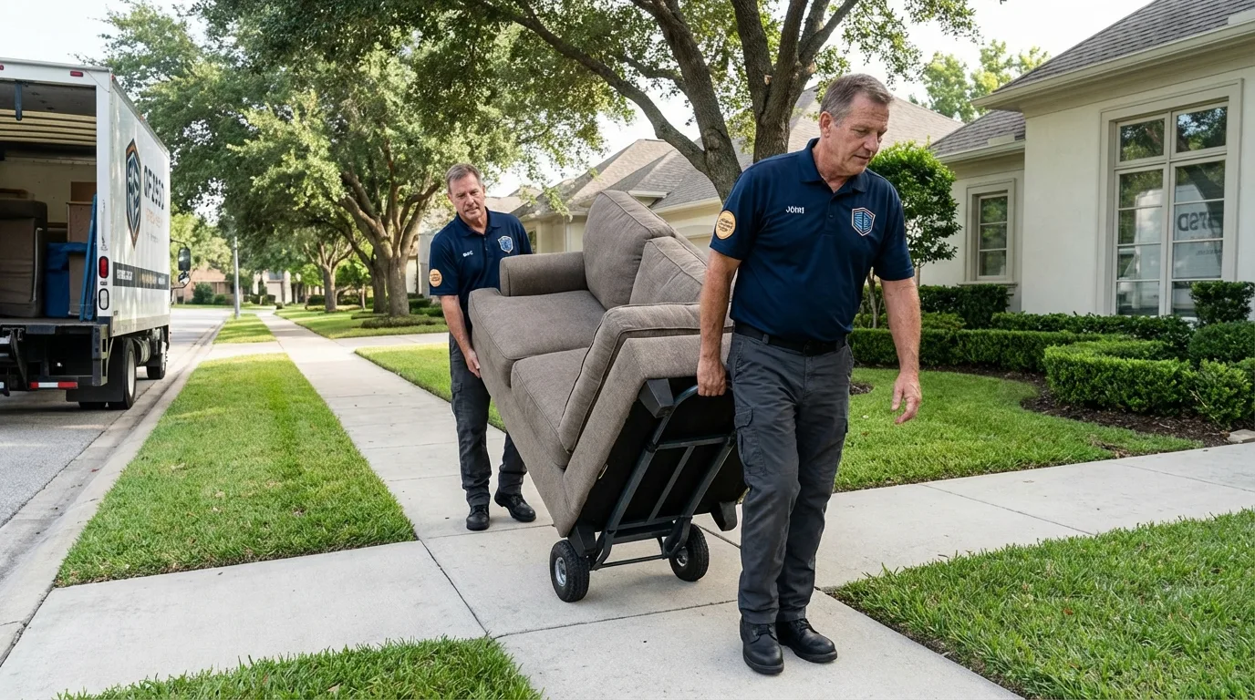 Local residential moving crew loading furniture in New Iberia, LA